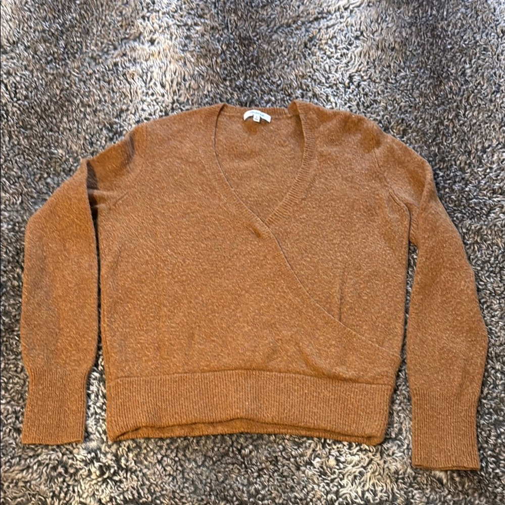 Cozy V-Neck Wrap-Front Sweater - Rust